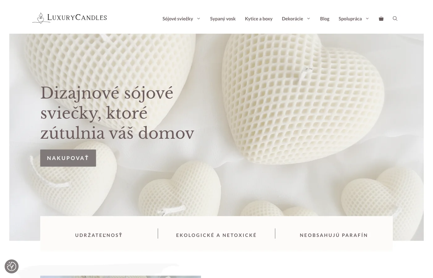 Úvodná stránka e-shopu LuxuryCandles
