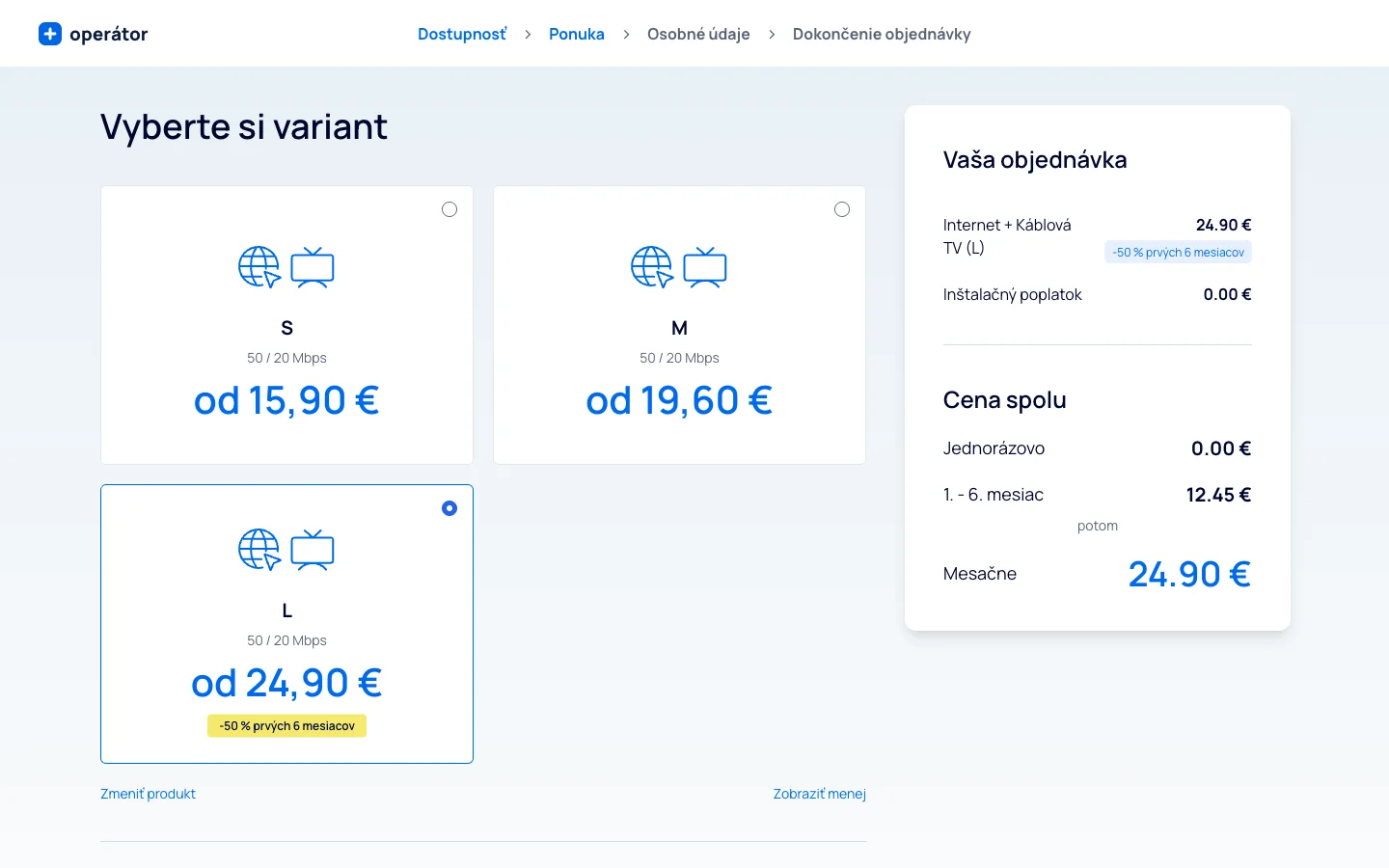 Výber variantu a viazanosti v online objednávke