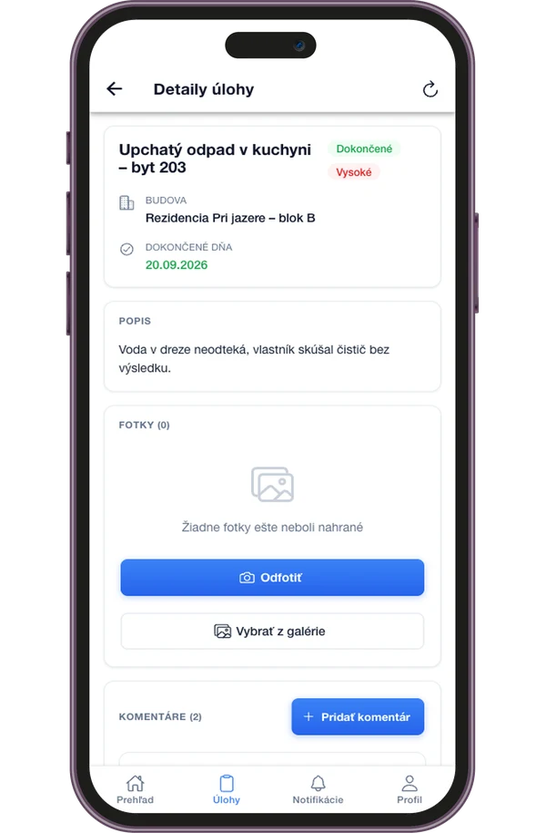Detail úlohy v mobilnej aplikácii pracovníka
